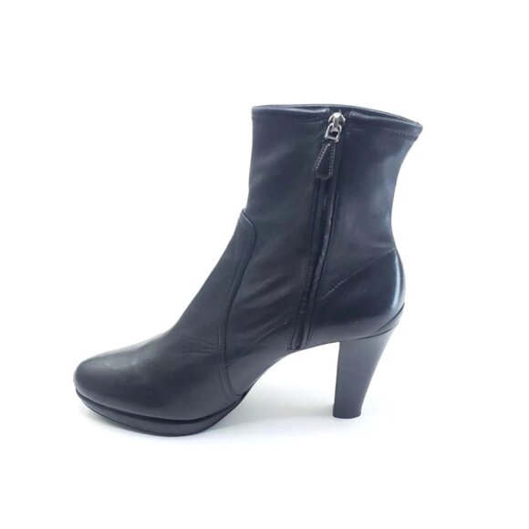 Prada Platform Booties Heel Boots Black Leather Almond Toe Womens US 10 - Picture 3 of 10